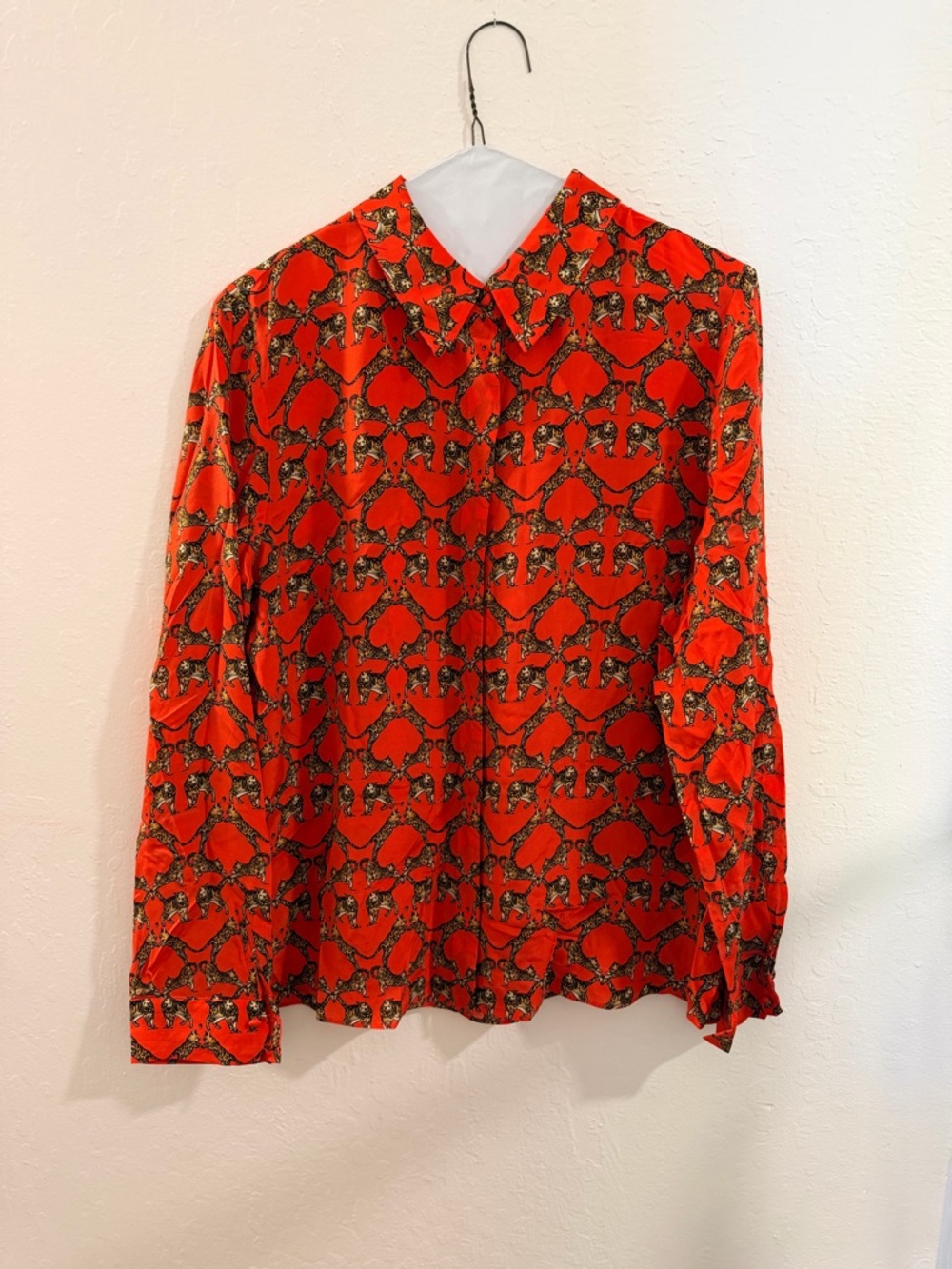 Alice + Olivia Red Bengal Patterned Button-Down Shirt